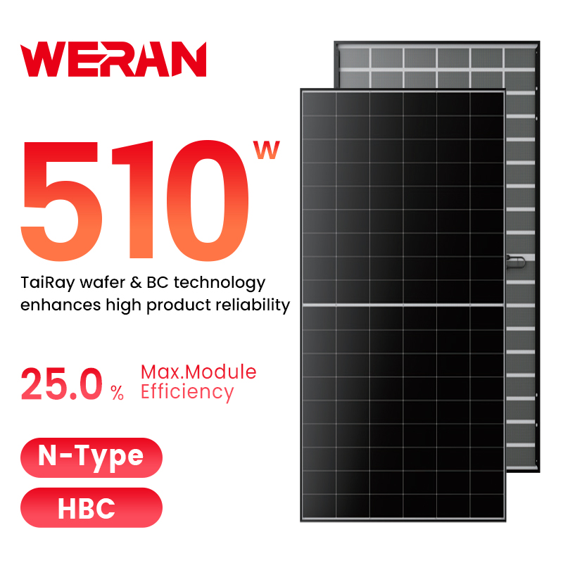 Panel Suria Kenalan Belakang Kediaman WERAN 495-510W – Modul PV Atas Bumbung Double-Glass OEM untuk Pengedar dan Pemasang