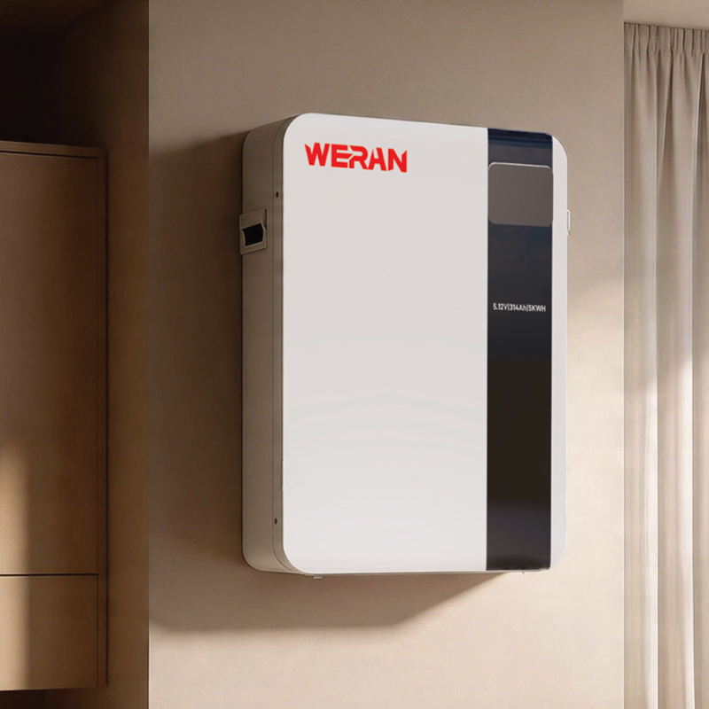 WERAN 51.2V 100Ah 5.12kWh Bateri LiFePO4 Dipasang di Dinding untuk Storan Tenaga Suria Kediaman